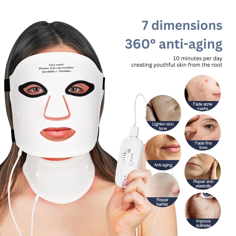 LED Face & Neck Mask – 7 Color Light Therapy, Wireless & Flexible