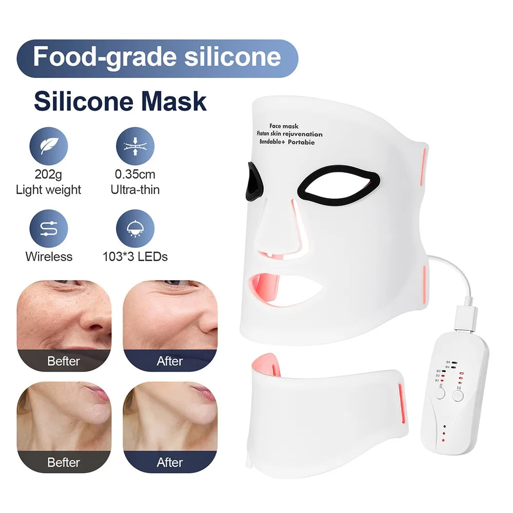 LED Face & Neck Mask – 7 Color Light Therapy, Wireless & Flexible